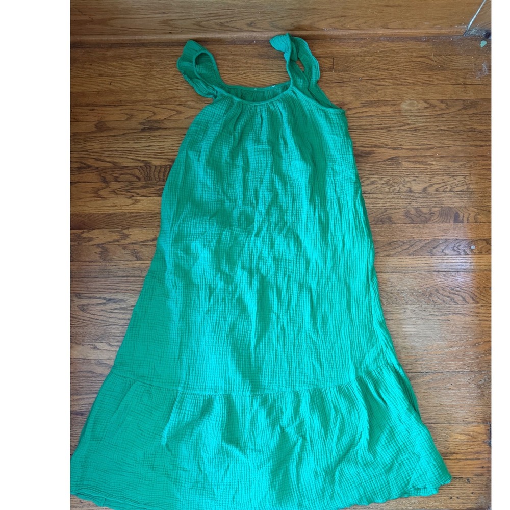 Carly Jean LA Carissa Green Double Gauze Cotton Ruffle Midi Dress womens Size M